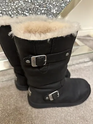 UGG UGGS Kensington Waterproof Ladies Boots Black Leather UK 4.5 Slim Fit • £55