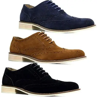 Mens Leather Suede Classic Formal Office Branded Wedding Fashion Brogues Shoes • £16.95