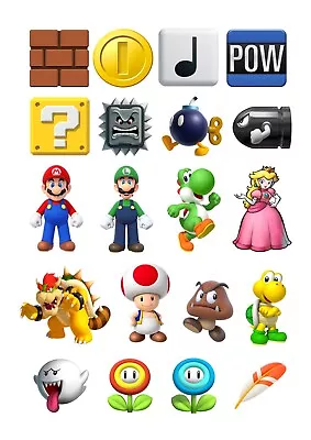 20 X Super Mario Bros Theme Cake Toppers ICING (approx 4cm-5cm) • £3.25