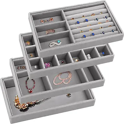 4 Pcs Stackable Jewelry Organizer Trays For Drawers Velvet Jewelry Organizer • $20.36