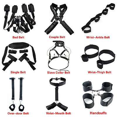Bed BDSM Bondage Set Neck Collar To Wrist Hand Ankle Cuffs Swing Restraints SM • $16.89