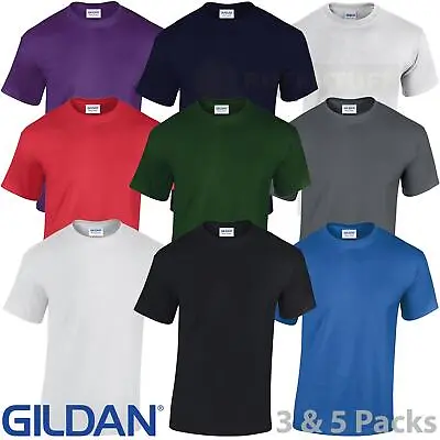 Gildan Mens T Shirt Plain Heavy Cotton Short Sleeve Tshirts Multi Pack Lot G5000 • £6.50