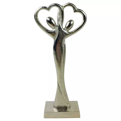Ornament Figurine Entwined Couple Straight Loving Heart Home Decor Silver Metal • £26.99