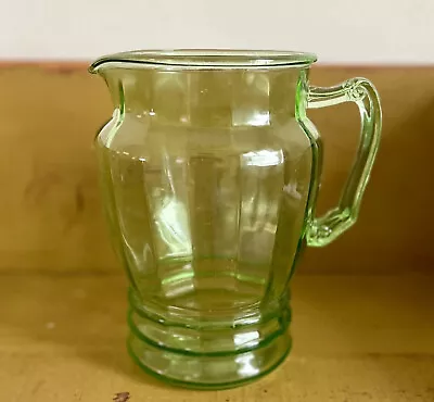 Antique Uranium Green Glass Pitcher Depression Vaseline Large 8 1/2” EXC COND. • $49.99