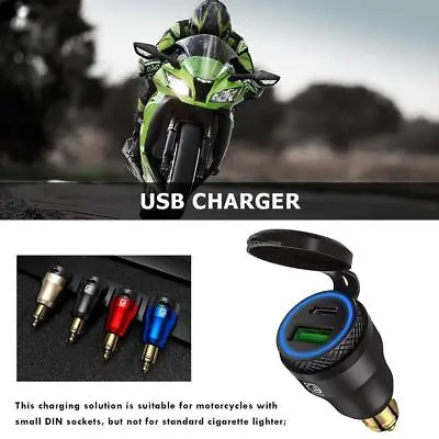 £9.83 • Buy DIN Plug To QC3.0 + PD USB Charger W/ LED Light For Motorcycle (Black+Blue)