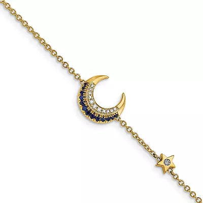 Solid 14k Yellow Gold Diamond And Sapphire Moon And Star 7in Bracelet - 7  • $601.99