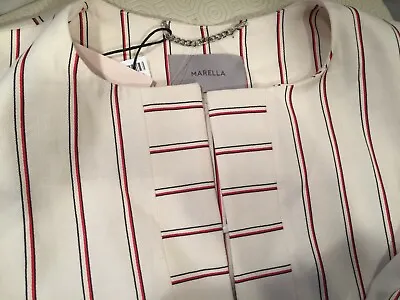 John Lewis Size UK 14 Marella Salubre White/Red Stripe Linen Blend Jacket Rp£260 • $248.90