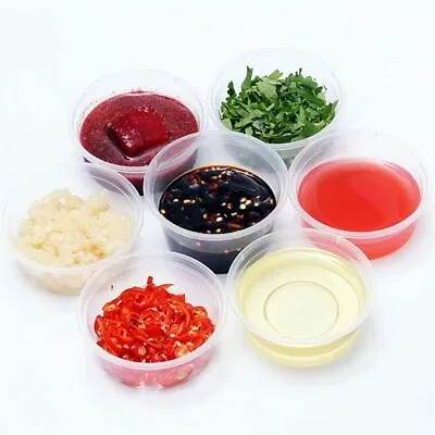 Clear Round Plastic Container With Lids Sauce Dip Pots Heavy Duty Takeaway Food • £5.29