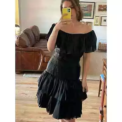 Vintage Oscar De La Renta Ruffled Off Shoulder Cocktail Dress • $175