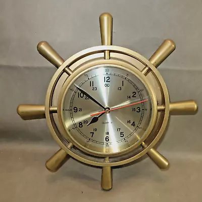 VTG Solid Brass Ship's Wheel Time Nautical Marine Quartz Wall Clock ***WORKS*** • $58.50