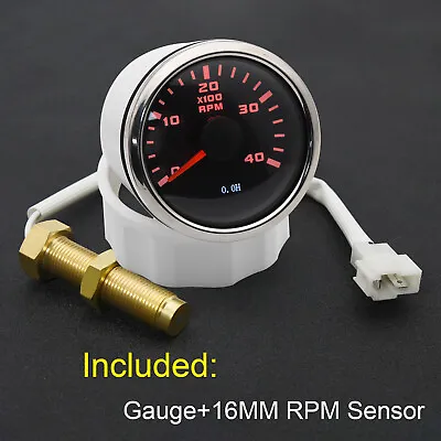 52mm Boat Tachometer 0-4000RPM Marine Tacho Meter Gauge LCD Hourmeter+M16 Sensor • $36.30