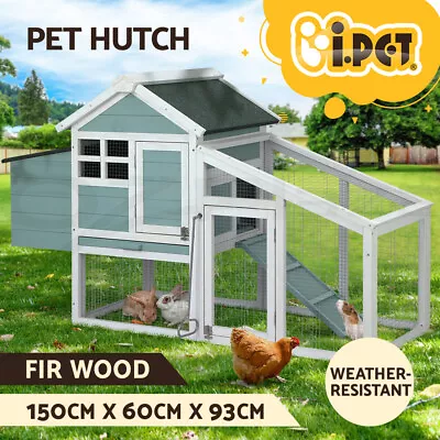 I.Pet Chicken Coop Rabbit Hutch Large House Run Cage Wooden Outdoor Bunny Coops • $189.95