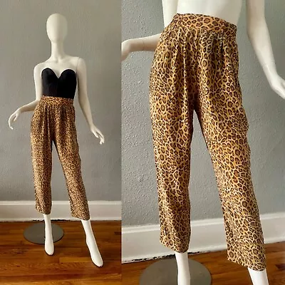 Vintage 80s Cheetah Print SILK High Waist HAREM Pants XS/S • $54