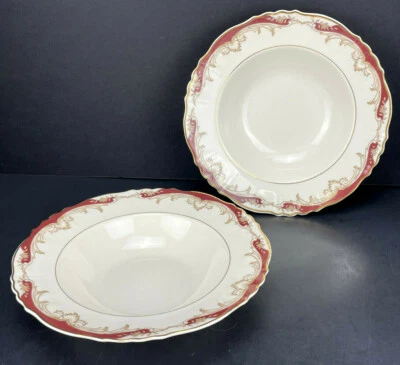 $21.95 • Buy Vintage 2 Pc Syracuse China Radcliffe Federal Shape Maroon Bowl 7 7/8  Bowl Set!