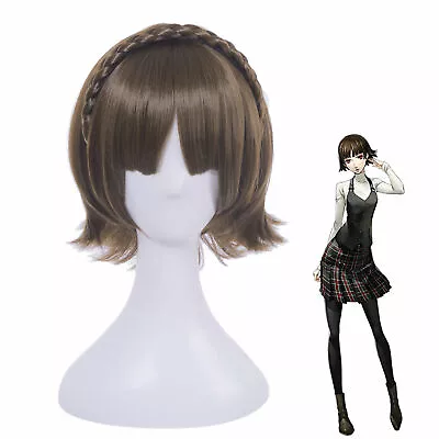 Video Game Persona 5 Makoto Niijima Brown Short Bangs Cosplay Hair Full Wigs • $22.79
