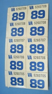 Matched Pair 1989 Virginia License Plate Date Stickers Never Used • $6