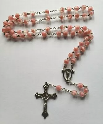 Vtg New Rosary Beads Pink Art Glass Mary Medal Crucifix Italy  • $14