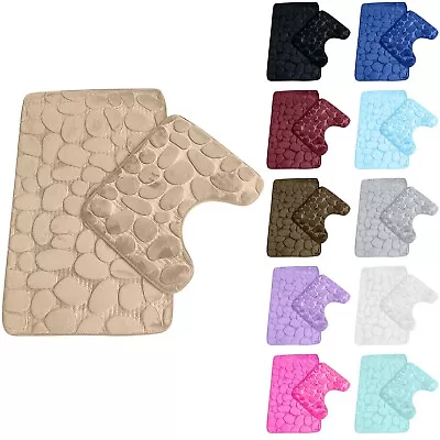 Bathroom 2Pcs Bath Mat Toilet Non Slip Washable Kitchen Bathroom Floor Rugs Set • $21.95