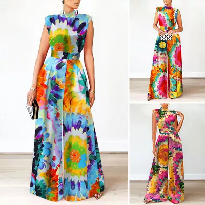 Womens Summer Printed Jumpsuits Playsuits Sleeveless Wide Leg Party Romper Pants • $23.92