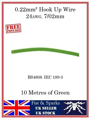 0.22mm² Hook Up Wire 24AWG 7/02mm - 10 Meters - Green • £5.75