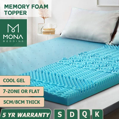 $64.99 • Buy Mona Memory Foam Mattress Topper 5/8cm Bamboo Cover 7-Zone Pad Cool Gel Bed Mat
