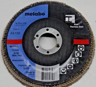 LOT OF 5 METABO FLAP DISCS 4-1/2  X 7/8  TYPE 27 656425000 / ZA120 • $18.95