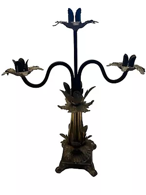 Vintage Wrought Iron Brown Amber Lucite 16” Candelabra Taper Candle Holder • $38