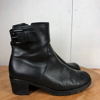 Gabor Boots 5 Womens 7.5 Black Leather Career Classic Zip Up Block Heel Shoes • $29.97