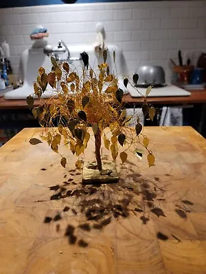 Vintage MCM Mid Century Modern Gold Leaf Foil Wire Tree Art Sculpture • $32.98