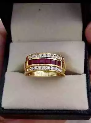 2.5Ct Princess Cut Lab Created Ruby & Diamond Men's Ring 14kt Yellow Gold Plated • $127.49
