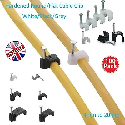 £2.89 • Buy Round Flat Cable Clip White Black Grey Fixing Nail For CCTV LED Strip Internet