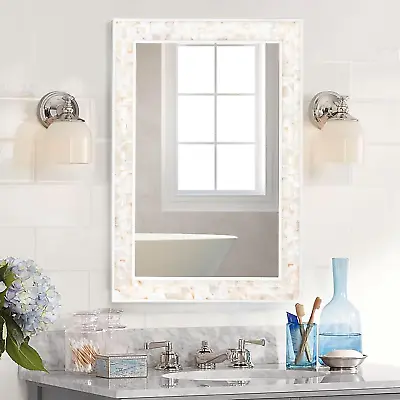 Mosaic Mirrors For Wall 20X28 Inch Natural Mother Of Pearl Framed White Mirror • $113.99