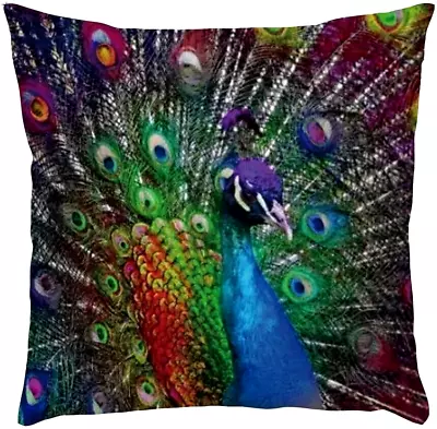 £3.99 • Buy PEACOCK Open Feathers Bird ART 44cm Zipped LINEN Weight CUSHION Cover, UK Sale!