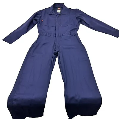 Saf Tech FR Cotton Blue Overalls Jumpsuit Workwear Elastic Waist Size Small • $19.99