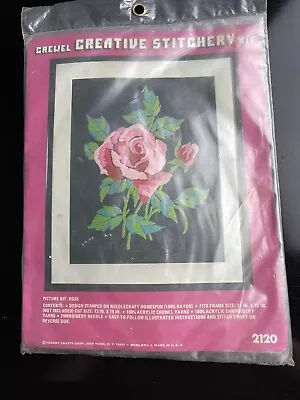 Vintage 1965 Rose Vogart Crafts Crewel Stitchery Kit 11x 14  NEW OLD STOCK • $15