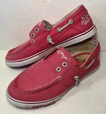 Ed Hardy Boat Shoes Sneakers Laceless Slip On Pink - Sz 7 • $34.99