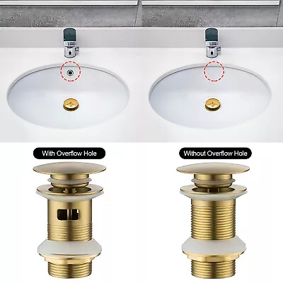 £13.48 • Buy Bathroom Basin Sink Pop Up Drain Slot Plug Waste Drain Brushed/Plated Gold UK