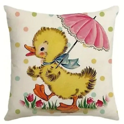 New Linen Blend Vintage Retro Style Yellow Duckling Easter Pillow Cover 17.7  • $9