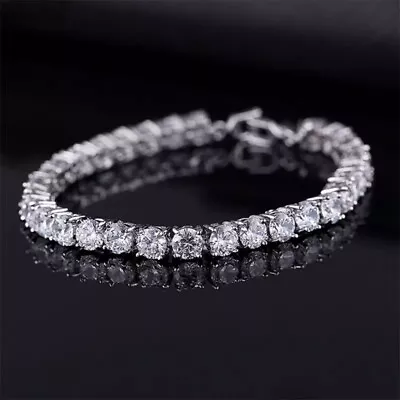 £6.95 • Buy Silver Filled Tennis Bracelet Made With Swarovski Crystals Claw Set Lever Closur