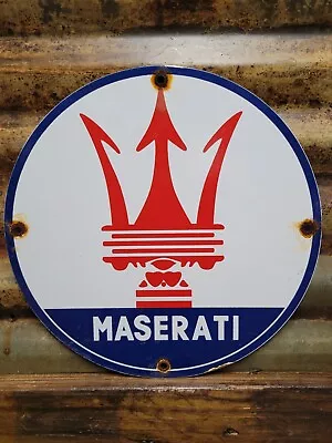 Vintage Maserati Porcelain Sign Old Italian Sports Car Dealer Sales Service • $169.43