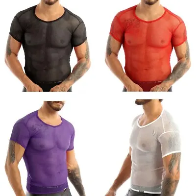£4.99 • Buy Mens Sexy Mesh See Through Tank Vest Fishnet T-Shirt Muscle Crop Top Clubwear