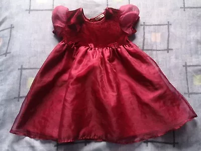 Baby Toddler Girl's 12-18 Bridesmaid Formal Dress Velvet Maroon Burgundy Red • £2.99