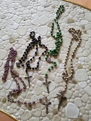 Vintage Lot Of 4 Rosaries - Beautiful Beads- One Cross Sterling _ Italy  • $59.99