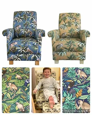 Fryetts Monkeys Fabric Children's Chair Kids Armchair Grey Ochre Jungle Safari • £119.95