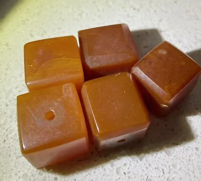 Vintage Dark Honey Coloured Bakelite Square Beads X 5 • $120