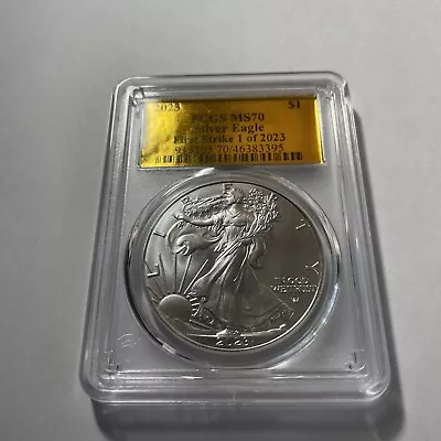2023 American Silver Eagle First Strike Gold Foil Label Pcgs Ms 70 • $64.99