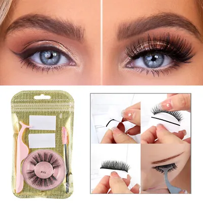 £2.09 • Buy Reusable Self Adhesive 3D False Eyelashes Natural Curly Long Thick Fake Eye Lash