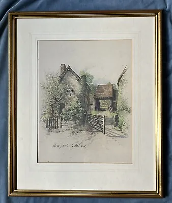 Marjorie C. Bates R.A.  ORIGINAL CRAYON DRAWING Rustic English Cottage • £95