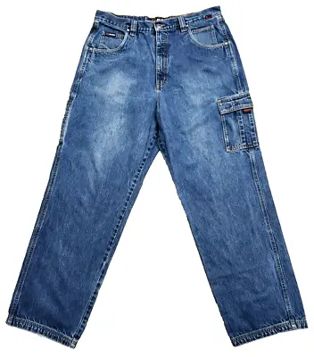 Vintage FUBU Carpenter Jeans Men's Size 38x34 (37x33) Blue Denim Cargo Baggy Y2K • $42.24