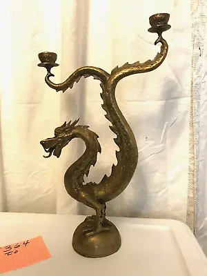 $75 • Buy Antique/vintage? Large Brass Dragon Double Candle Holder